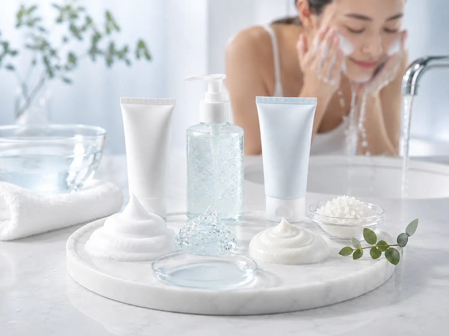 Foaming cleansers and face wash formats with amino acid surfactants