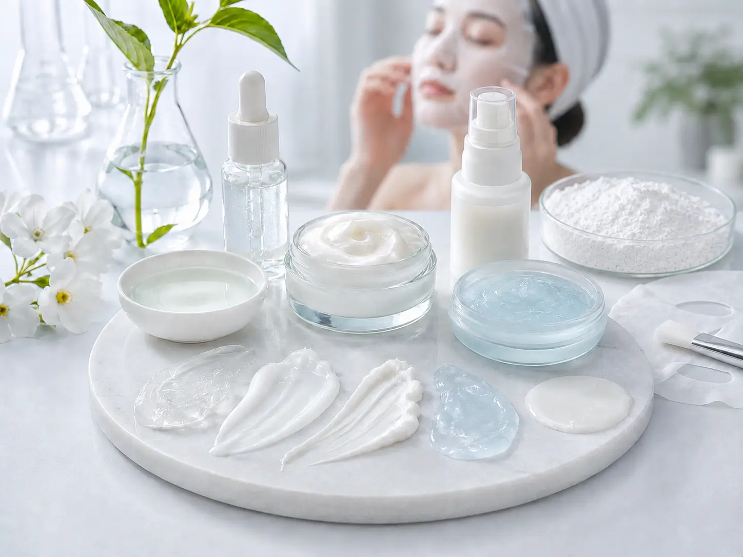 Leave-on skin care creams, lotions, serums and masks