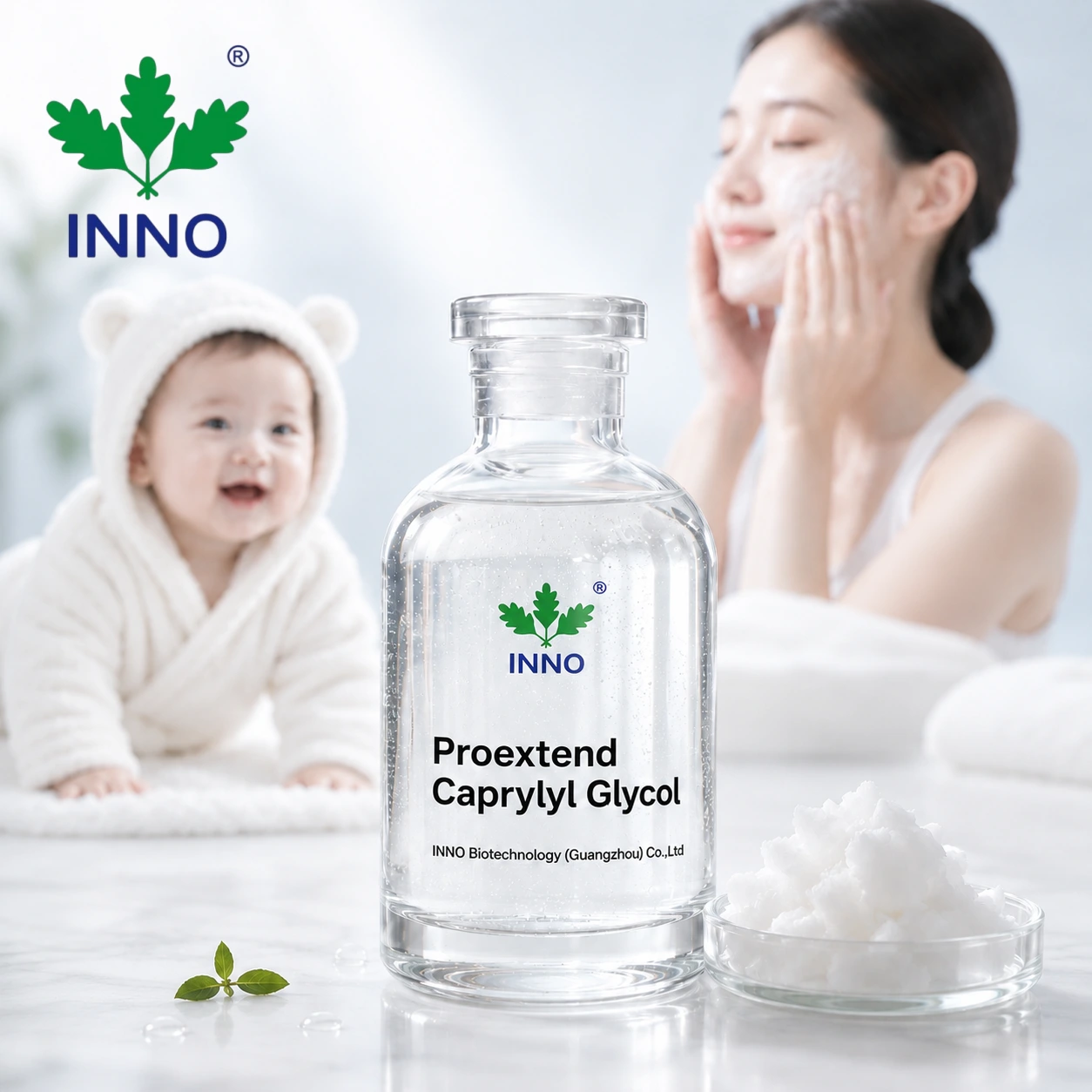 Caprylyl Glycol Cosmetic Grade raw material, colorless viscous liquid or white solid